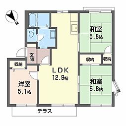 フレグランス錦B棟 3LDKの間取図画像
