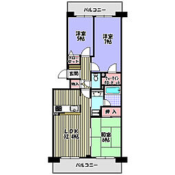 コート北野田カリヨン1番館 3LDKの間取図画像
