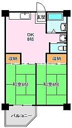 ビレッジハウス泉北栂タワー 2DKの間取図画像