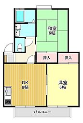ビューテラスさやま 2DKの間取図画像