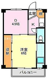 ビレッジハウス木戸3号棟 1DKの間取図画像