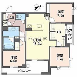 アルテーヌ浜寺元町 B棟 3LDKの間取図画像