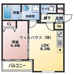 D.CREART松原feliz 1LDKの間取図画像