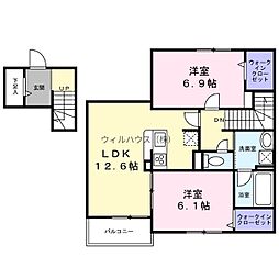 シエル・ランピード 浜寺 2LDKの間取図画像