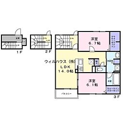 堺市西区浜寺石津町東3丁アパート 2LDKの間取図画像