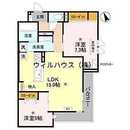 ザ・グレイスナカモズ 2LDKの間取図画像