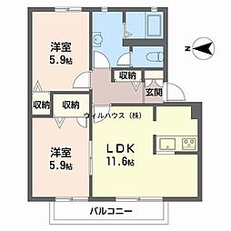 鍵田ハイツ 2LDKの間取図画像