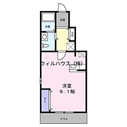 ハイツC 1DKの間取図画像