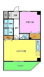 パルファン上野芝-2 1LDKの間取図画像