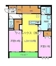 アリエッタ東三国ヶ丘 2LDKの間取図画像