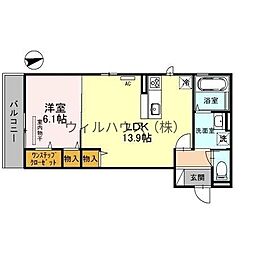 イーグル土師 1LDKの間取図画像