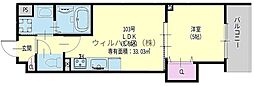 クリエオーレ新堂I 1LDKの間取図画像