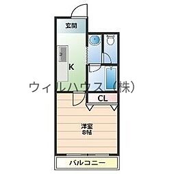 ルーミー堺東 1Kの間取図画像