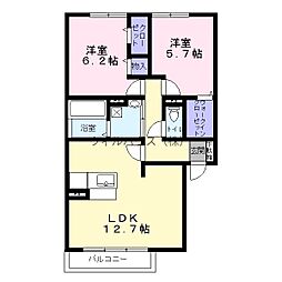 アムールエステート 2LDKの間取図画像