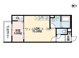 シャン・ルミエールおおとり 1LDKの間取図画像