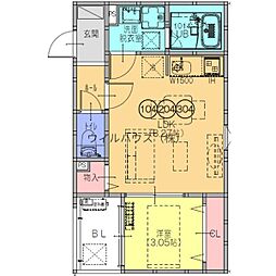 Fstyle東新町3号館 1LDKの間取図画像