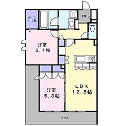 サン・クレール1棟 2LDKの間取図画像