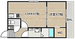 グランデュール阿倍野王子町 1LDKの間取図画像