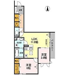 Casa堺南花田D-room 2LDKの間取図画像