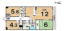 朝日プラザ宇治 3LDKの間取図画像