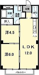 リビエラ八田 2LDKの間取図画像