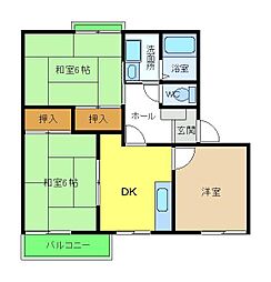 クレール美原B棟 2LDKの間取図画像