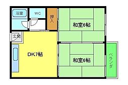寿里マンション 2DKの間取図画像