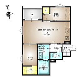 堺市東区日置荘西町3丁アパート 2LDKの間取図画像