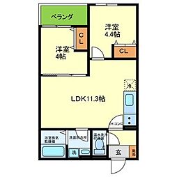(仮称)富田林市本町AP新築工事 2LDKの間取図画像
