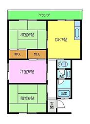 西野グリーンハイツ 3DKの間取図画像