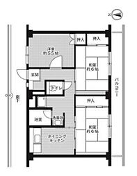 ビレッジハウス草部7号棟 3DKの間取図画像