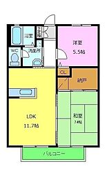 シャトレグランメールB棟 2LDKの間取図画像