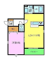 ハーフェン 1LDKの間取図画像