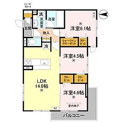 堺市北区北花田町1丁アパート 3LDKの間取図画像