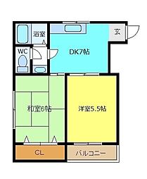 メゾン・ドゥ・メール東湊 2DKの間取図画像