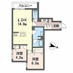 堺市北区奥本町1丁マンション 2LDKの間取図画像