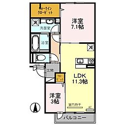 ラルーチェ天美我堂 2LDKの間取図画像
