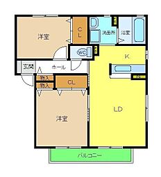カーサミーアA 2LDKの間取図画像