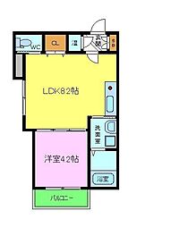 GRANDIR初芝 1LDKの間取図画像