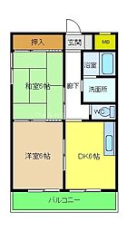 エスポワール北花田 2DKの間取図画像