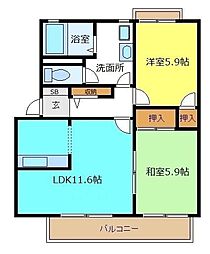 鍵田ハイツ 2LDKの間取図画像