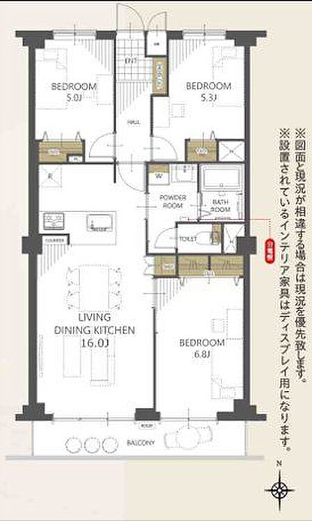 【間取り図】3LDK、専有面積70.76m2、バルコニー面積7.56m2