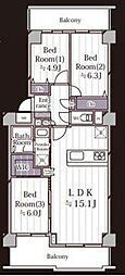 ツインエルシティ千葉2番館 3LDKの間取図画像