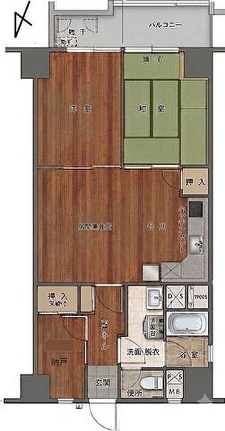 【間取り図】2SLDK、専有面積58.32m2、バルコニー面積6.81m2