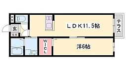 エンカーサ加古川駅北 1LDKの間取図画像
