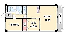 ヌーベルメゾン清水 2LDKの間取図画像