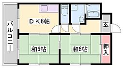 サンマリン大河内 2DKの間取図画像