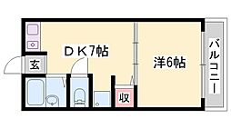 インタービレッジ三条 1DKの間取図画像