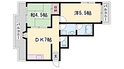 サンライズ伊伝居 2DKの間取図画像