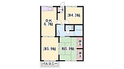 ガーデンハイツ緑ケ丘C棟 3DKの間取図画像
